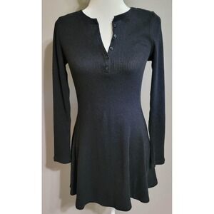 Haley & June Black Ribbed Henley Mini Dress